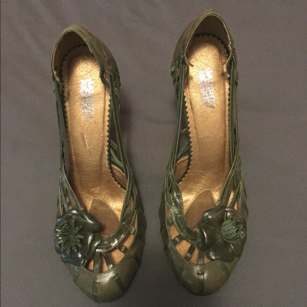 Army green Naughty Monkey heels.